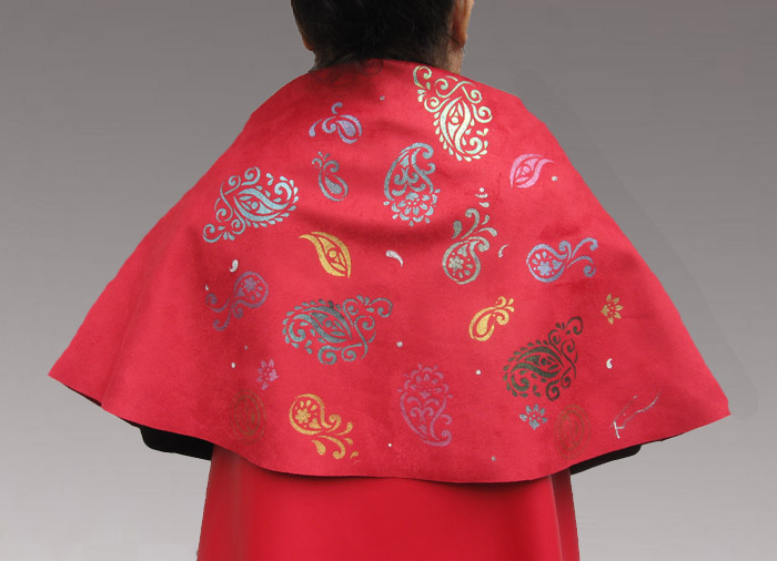 Paisley-Stenciled faux leather cape/wrap